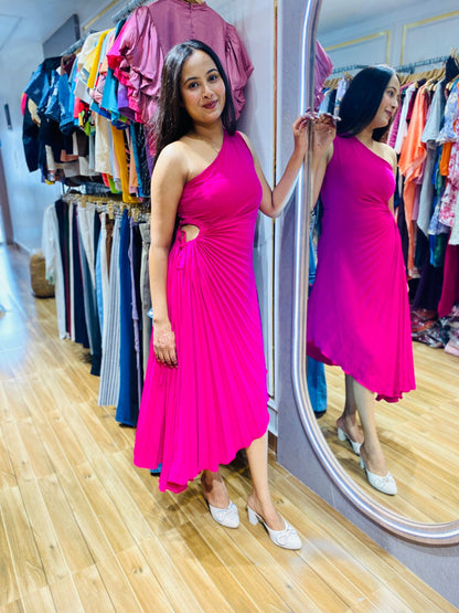 Pink Assymetrical Cut Out Dress