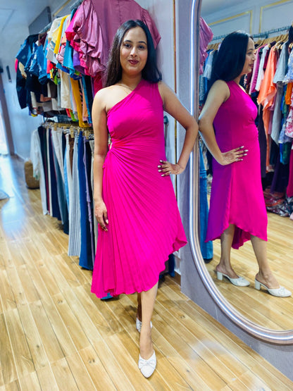 Pink Assymetrical Cut Out Dress