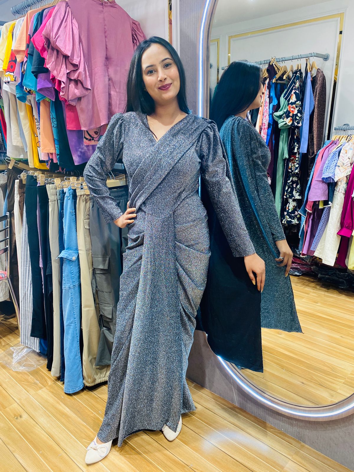 Silver Saree Dress